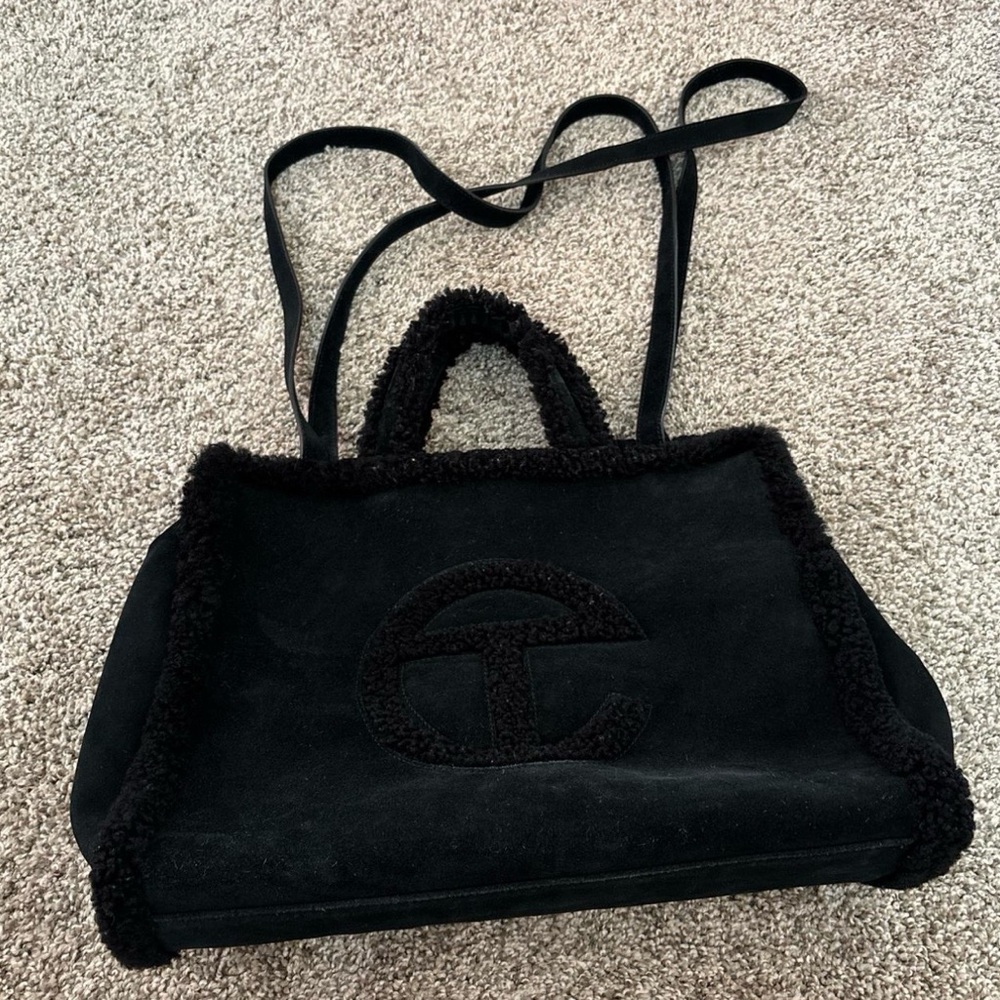 Telfar Black Suede Tote Bag